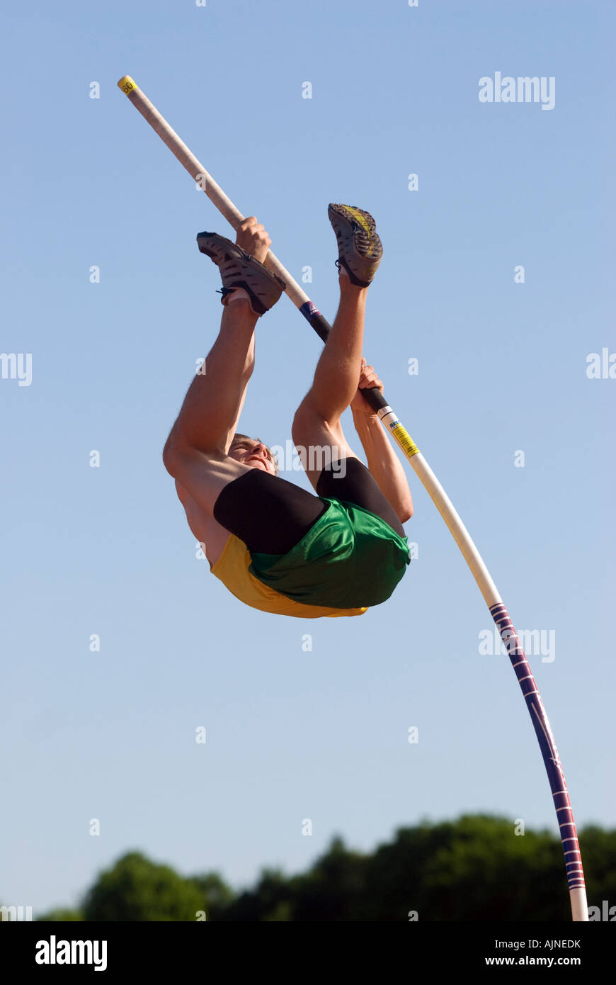 Pole vaulter during a high school track meet in the USA Stock Photo Alamy