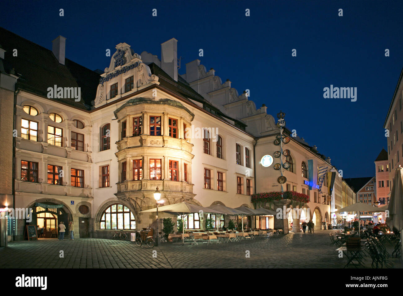 Hofbraeuhaus in Munich at night Upper Bavaria Bavaria Germany Stock Photo