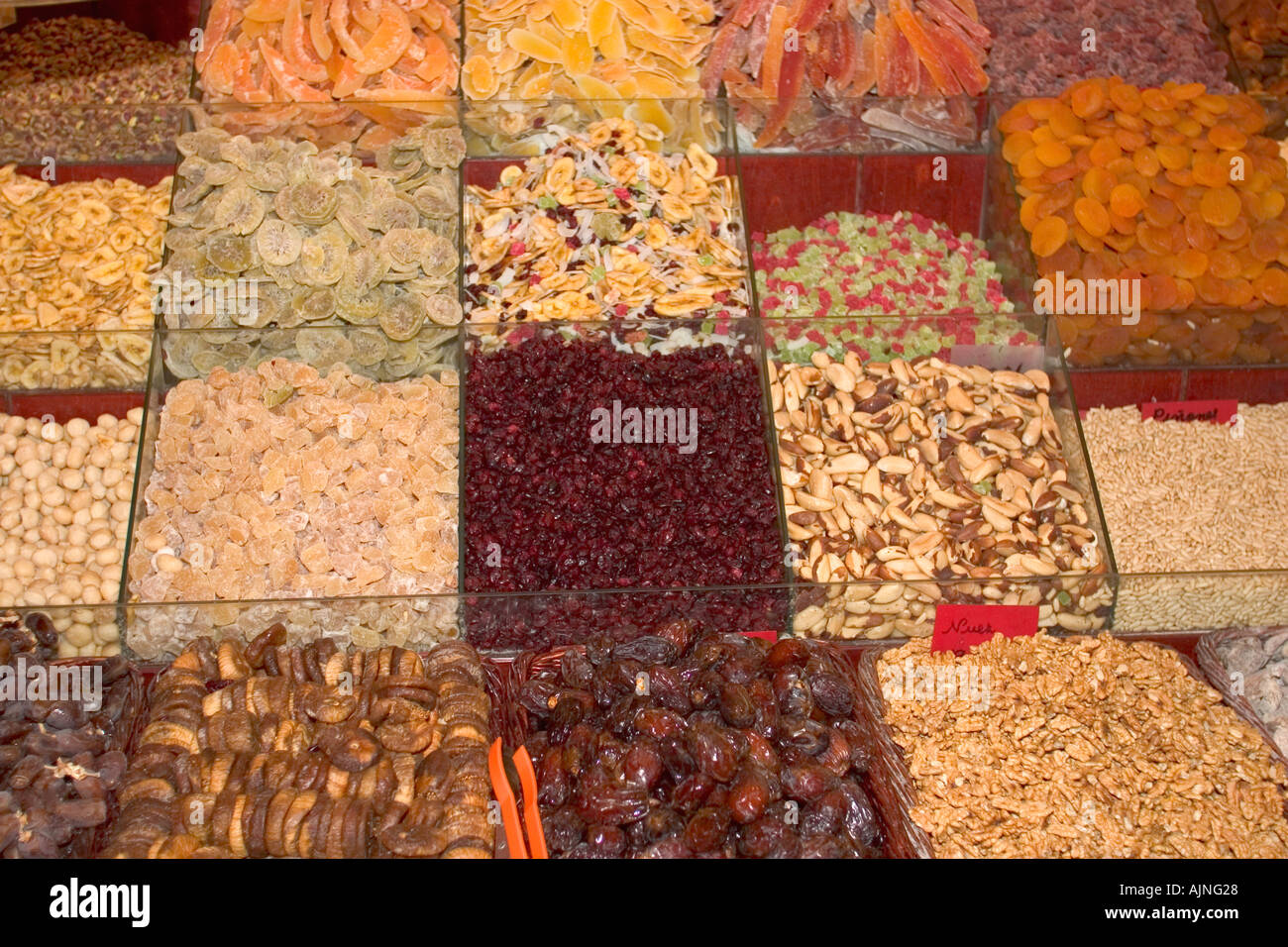 Fruit and Nuts for sale on market stall Stock Photo Alamy