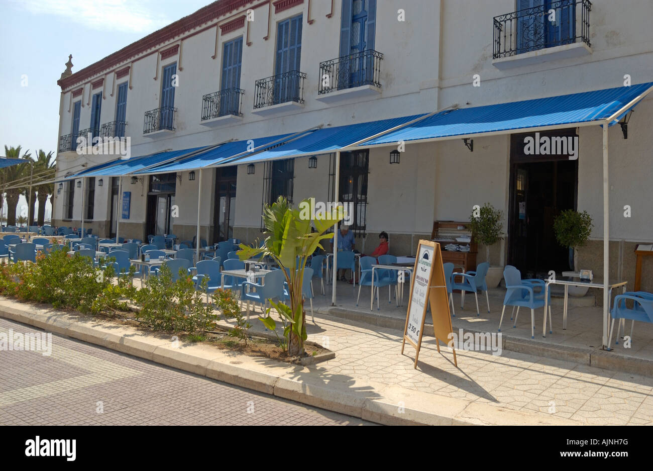 Restaurant on the promenade at Los Alcazares,Mar Menor,Costa Calida,East Coast of Spain Stock Photo