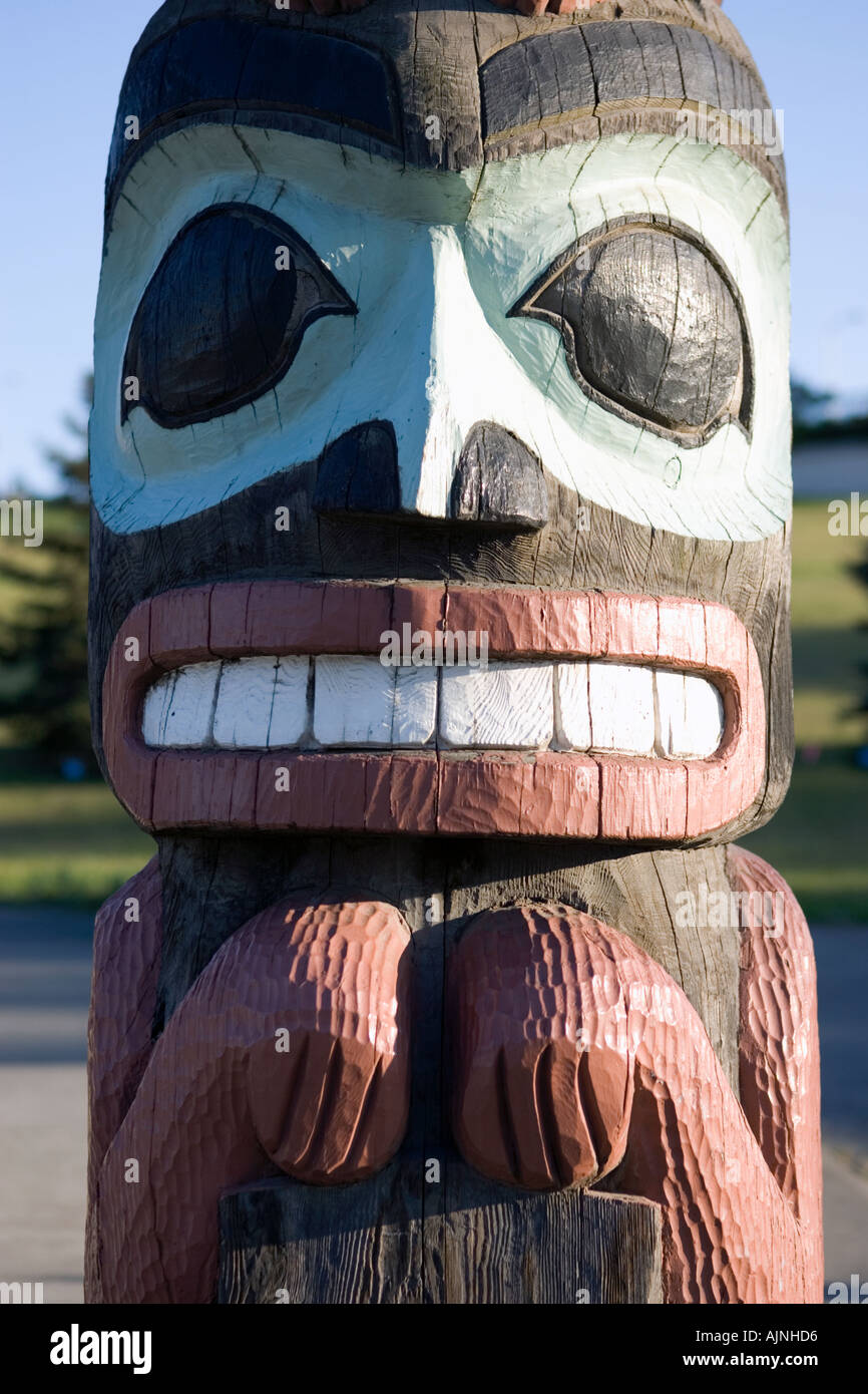 Totem on display near the Anchorage Alaska railway station Stock Photo