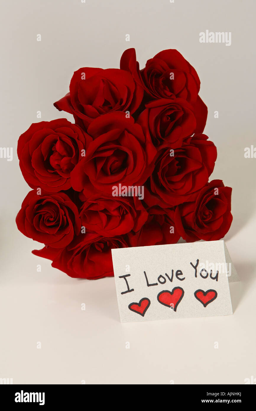 I Love You Card Beside Bouquet Of Red Roses Stock Photo Alamy I Love You Card Beside Bouquet Of Red Roses Stock Photo Alamy
