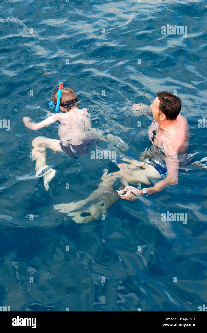 Father and son Snorkeling Stock Photo