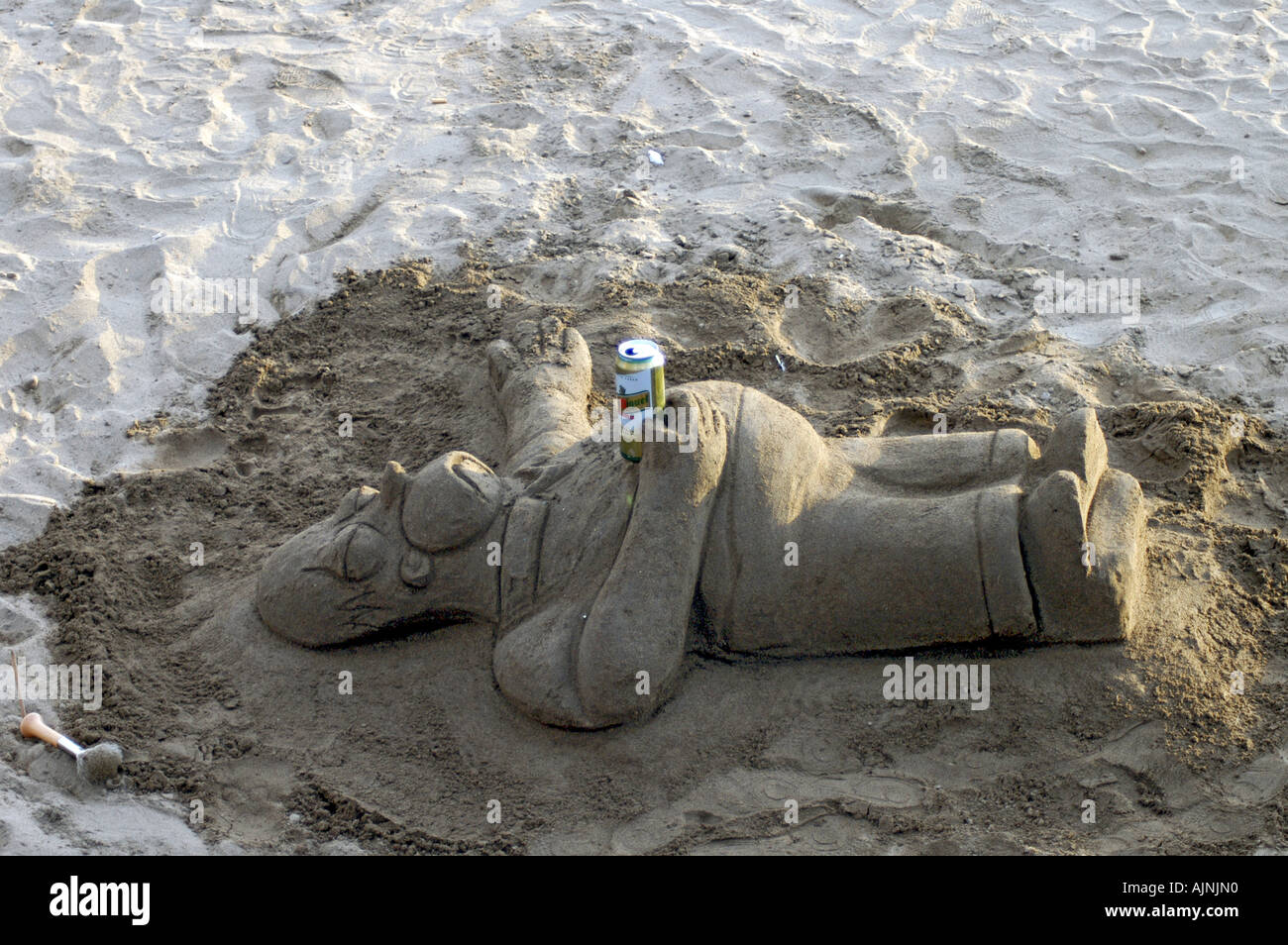 Sand Sculpture of Homer Simpson Stock Photo