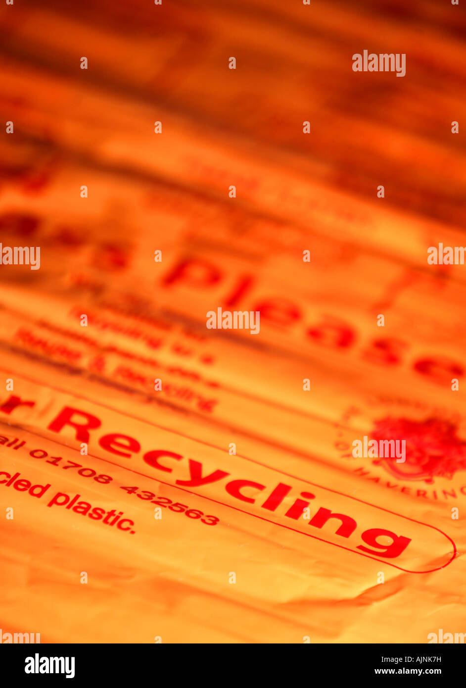 An orange recycling bag for the London Borough of Havering Essex United Kingdom Stock Photo Alamy