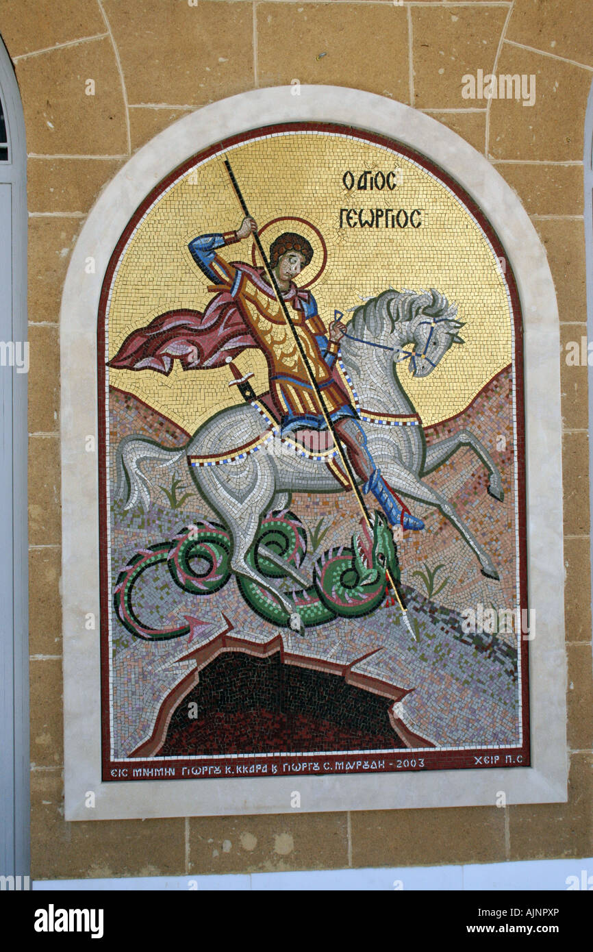 Historic Roman mosaic in Larnaca on island of Cyprus. Stock Photo