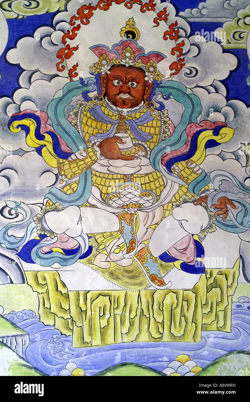 Virupaksha wrathful deity tibetan mural painting buddhist, Hemis monastery, Ladakh, India Stock Photo