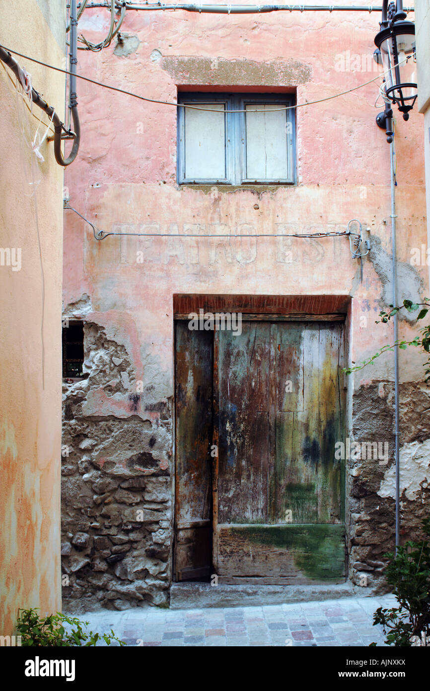 Facade of house and doorway in Lipari, one of the Aeolian Islands Sicily Italy Stock Photo