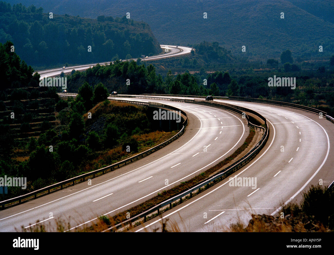 The AP7 motorway in Spain near Alicante forming a S pattern Stock Photo