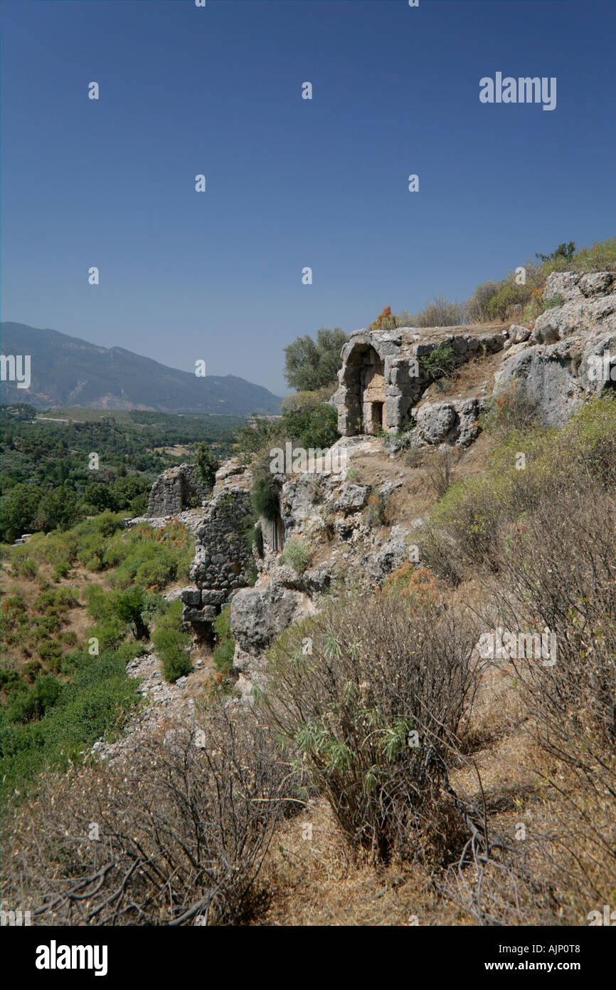 Lycian cliff tombs fethiye  Tlos Turkey Stock Photo