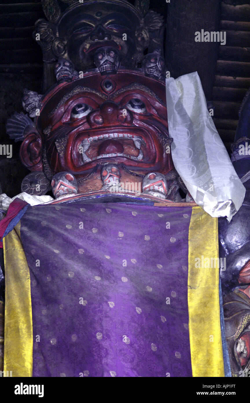 Vajrabhairawa wrathful deity statue Gelukpa school protector, tibetan buddhism, Thiksey monastery, Ladakh, India Stock Photo