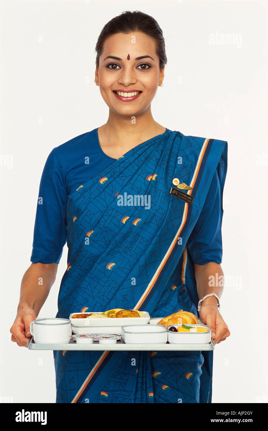 air-hostess-holding-a-tray-stock-photo-alamy