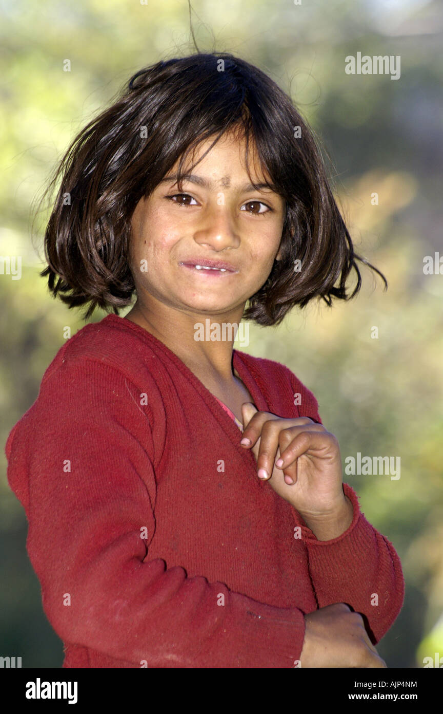 Young happy smiling indian girl with black hair outdoors. India Stock Photo  - Alamy