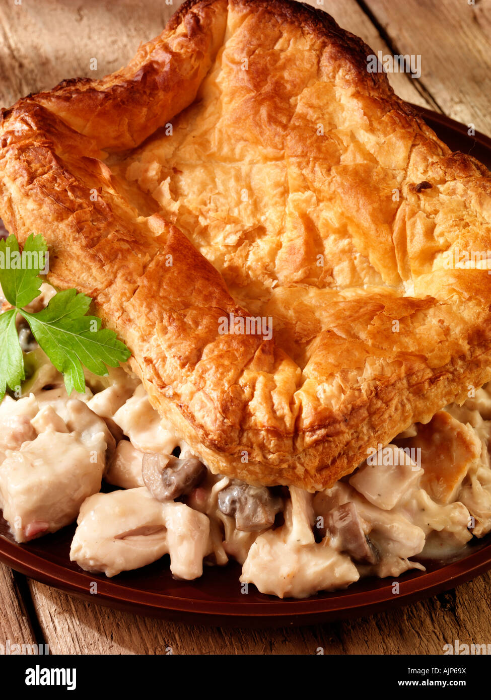 CHICKEN AND MUSHROOM PIE Stock Photo - Alamy