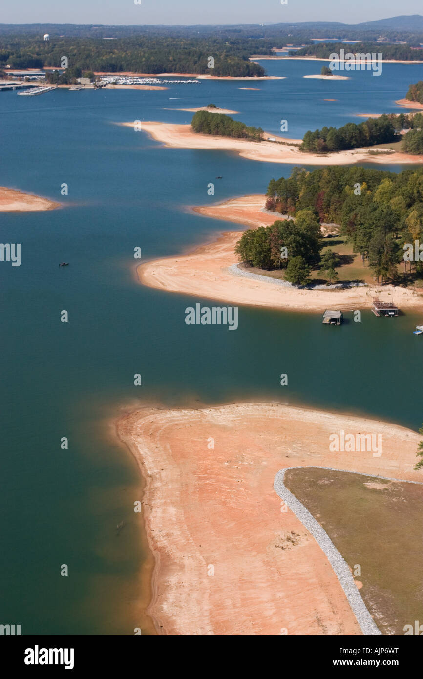 Lake Lanier at low levels in drought stricken Georgia, USA.  Lake Lanier serves water to much of north Georgia and Atlanta. Stock Photo