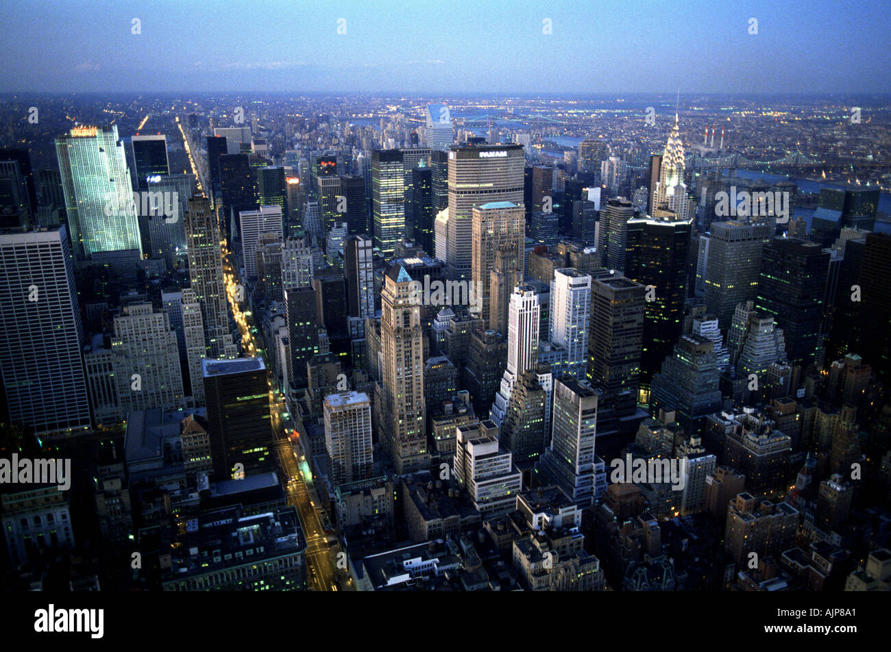 View of Manhattan New York from the Empire State Building USA Vintage 1985 Stock Photo