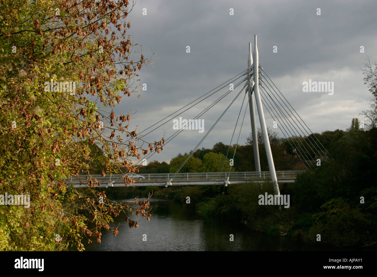 steel footbridge modern cable stayed over river severn iron bridge