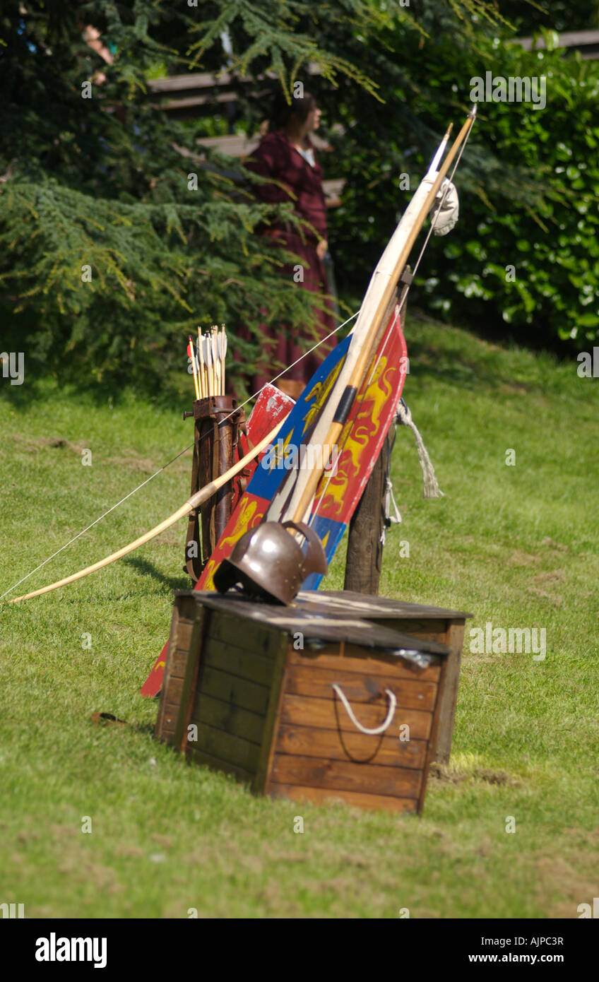 A bowman's box of equipment at Warwick Castle,Warwick,Warwickshire