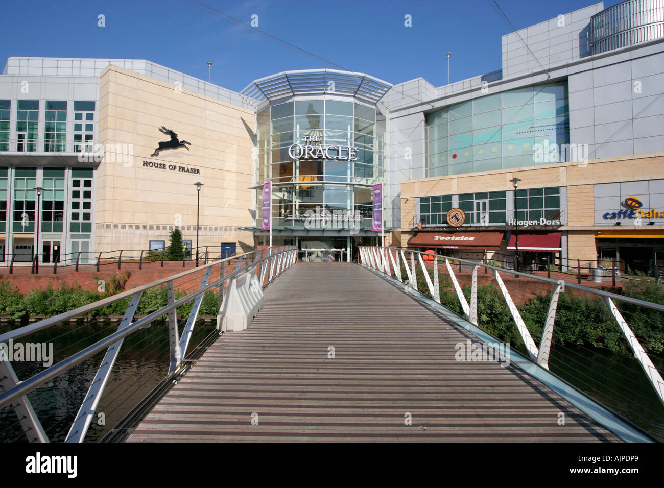 reading city centre footbridge across river to oracle shopping centre england gb uk Stock Photo