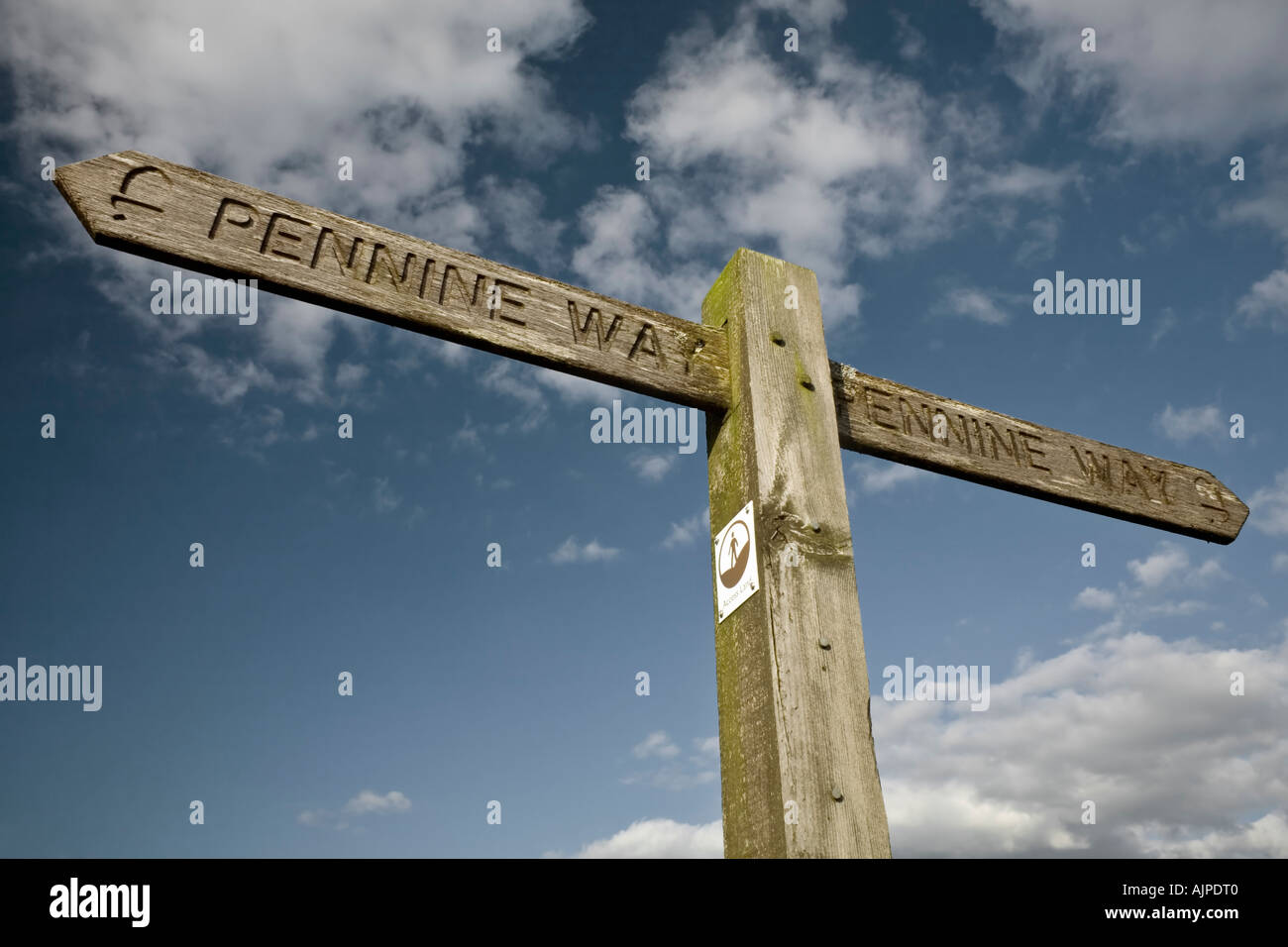 Sign showing direction of Pennine Way route and access land Northumberland England Stock Photo