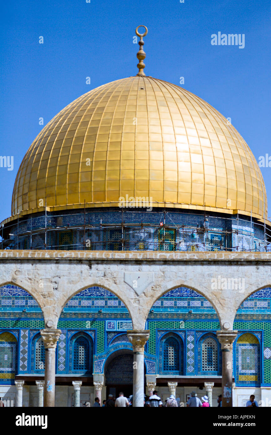 ISRAEL JERUSALEM Golden dome and elaborate decorative moscaic tiles covering the The Dome of the