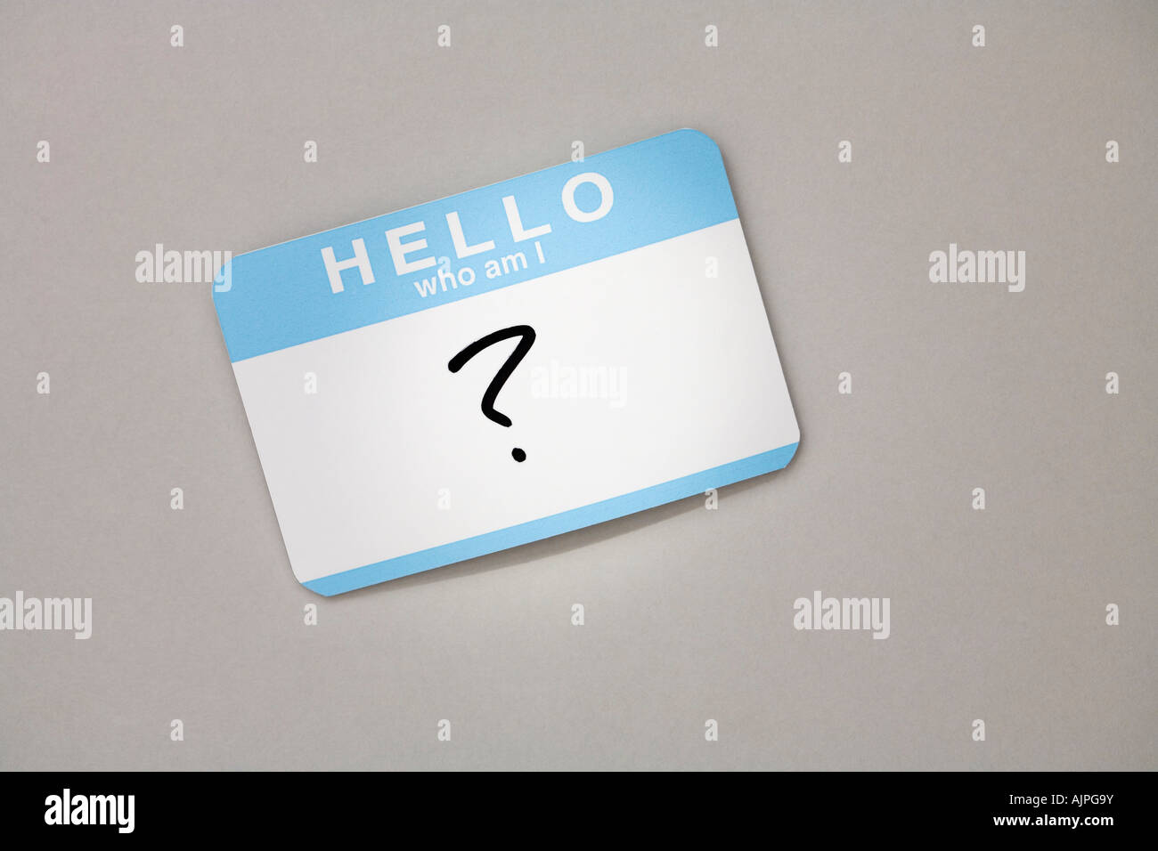 Question mark on name tag Stock Photo Alamy