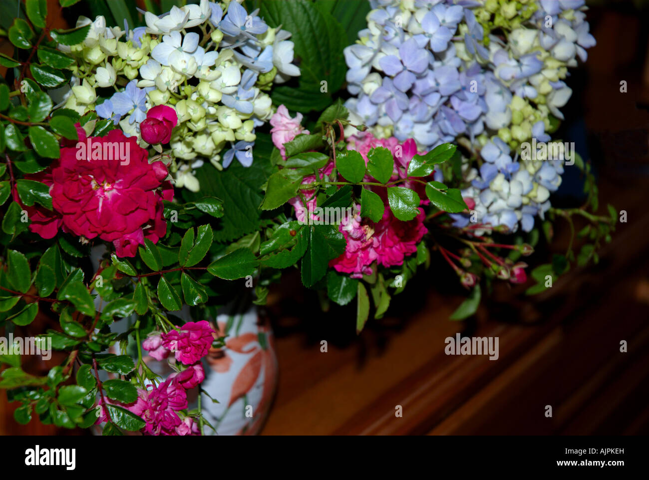 Vase of garden flowers Stock Photo