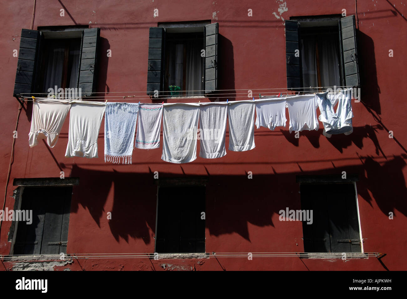 Clothes drying on washing line Cannaregio Venice Italy Stock Photo