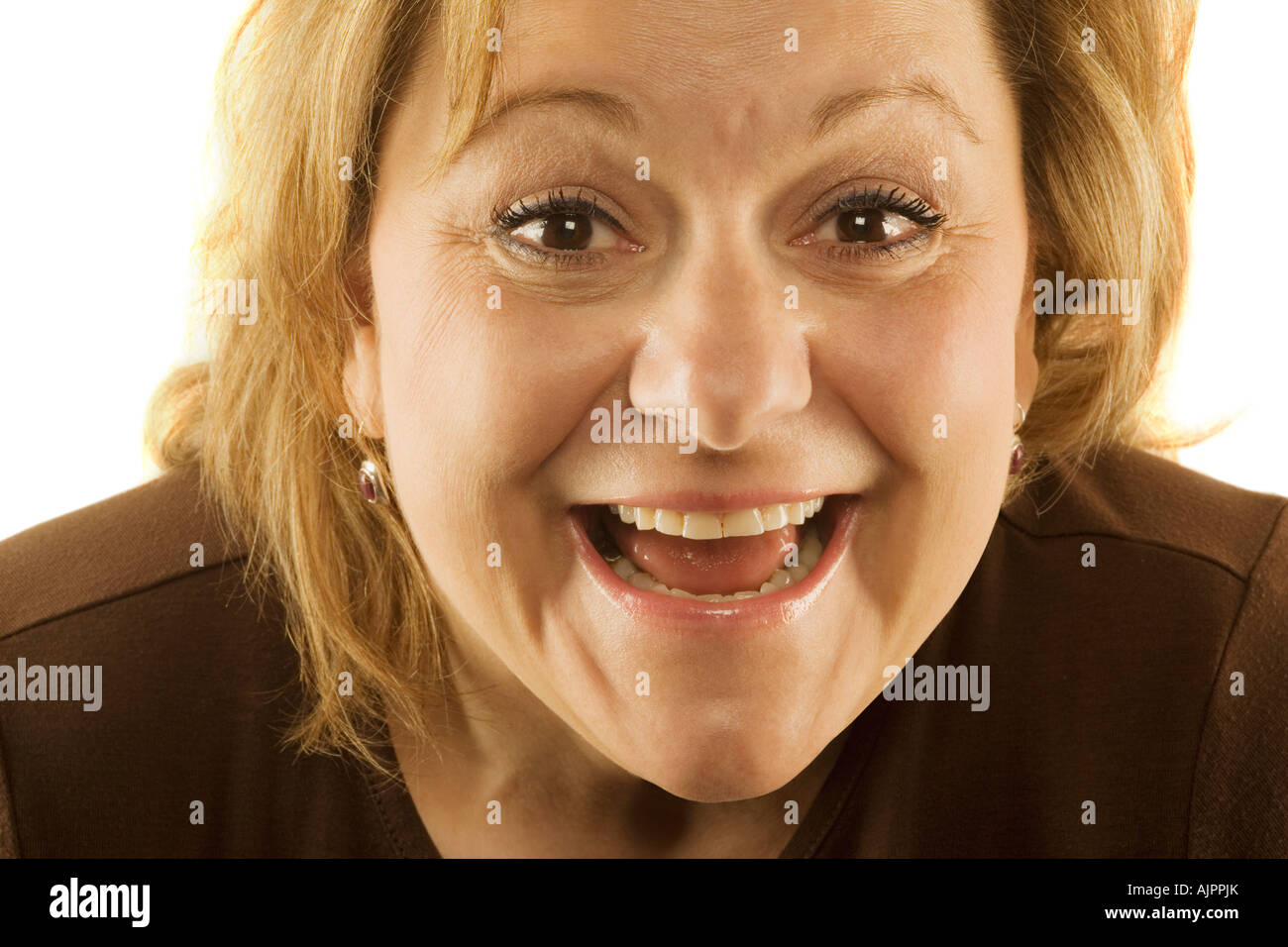 Woman making silly face Stock Photo