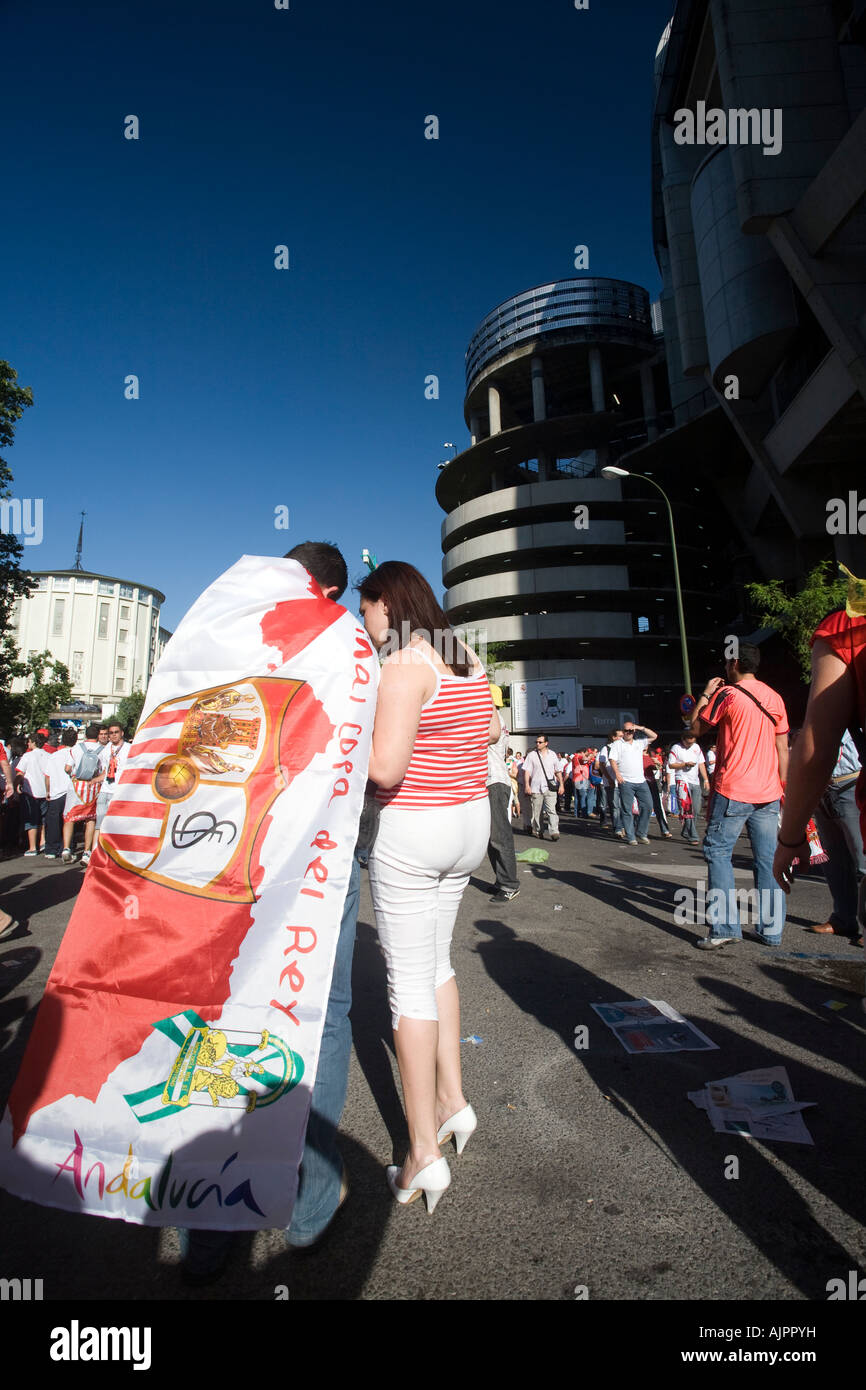 Sevilla FC fans outside Bernabeu stadium Stock Photo