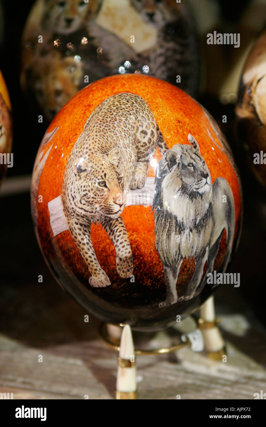 south africa cape town handicraft from township people airport shop ostrich egg painted  Stock Photo