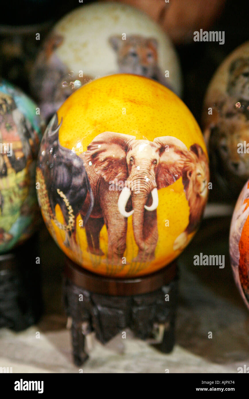 south africa cape town handicraft from township people airport shop ostrich egg painted  Stock Photo