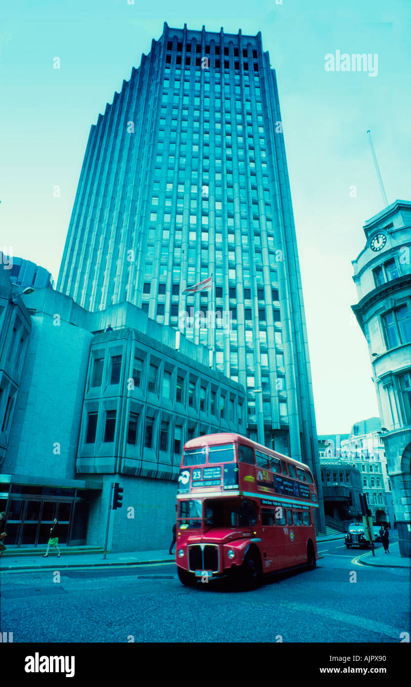 UK London stock exchange double decker bus Stock Photo