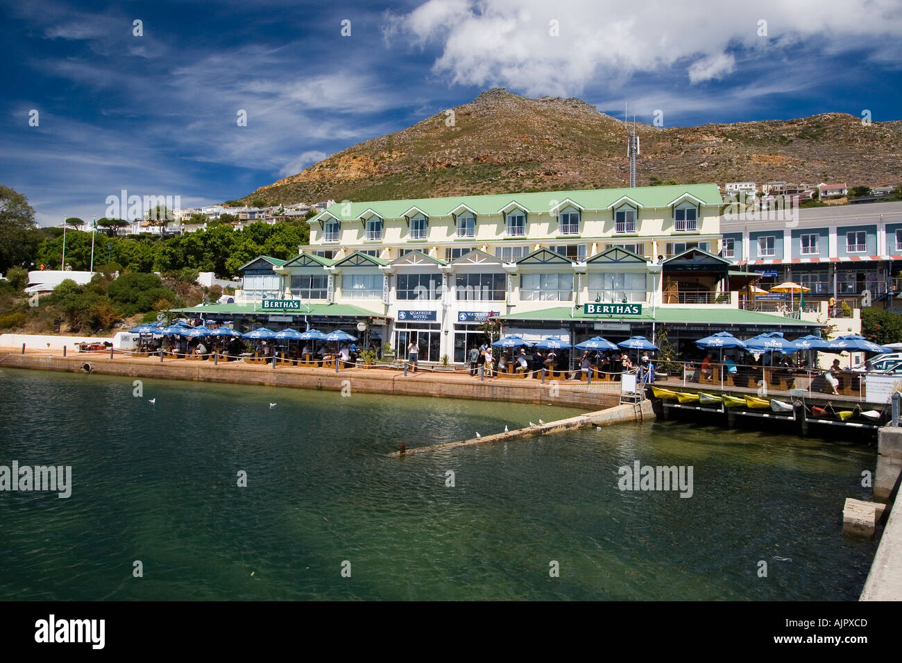 south africa western cape little harbor in Simons town Hotel quayside and Bertha s restaurant Stock Photo