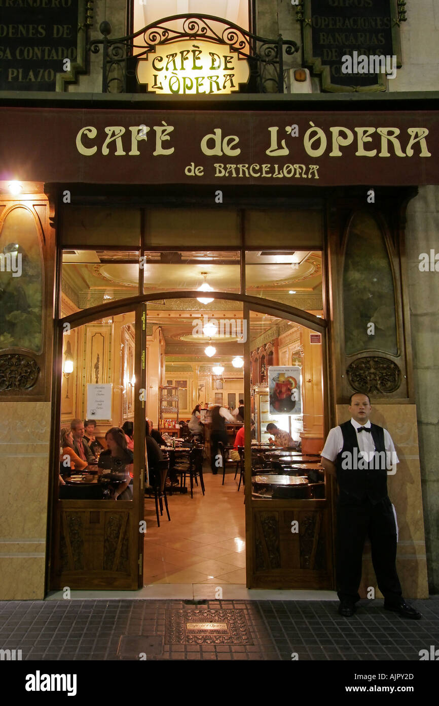 Spain Barcelona Cafe Opera Ramblas Stock Photo