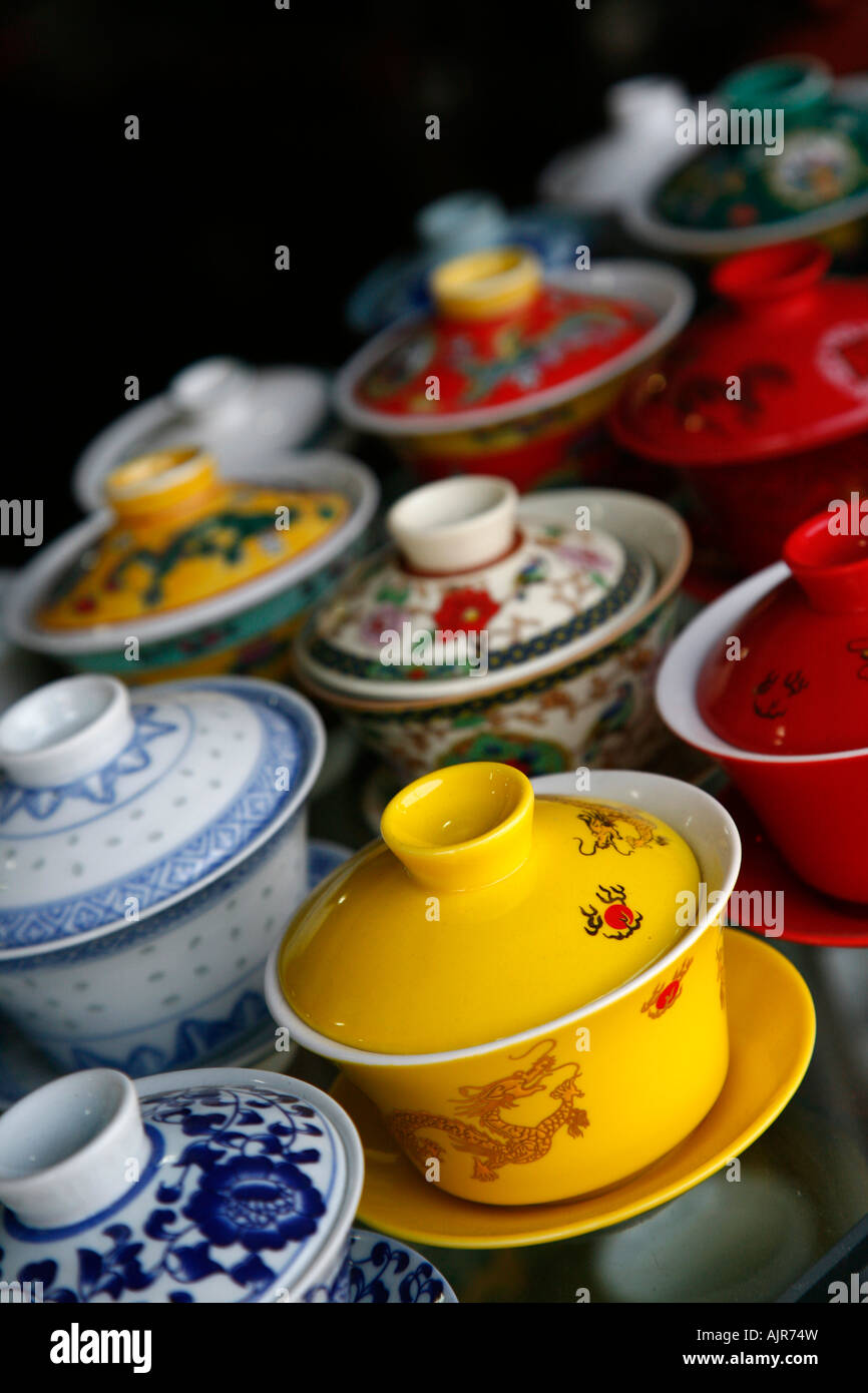 Tea cups Beijing China Stock Photo