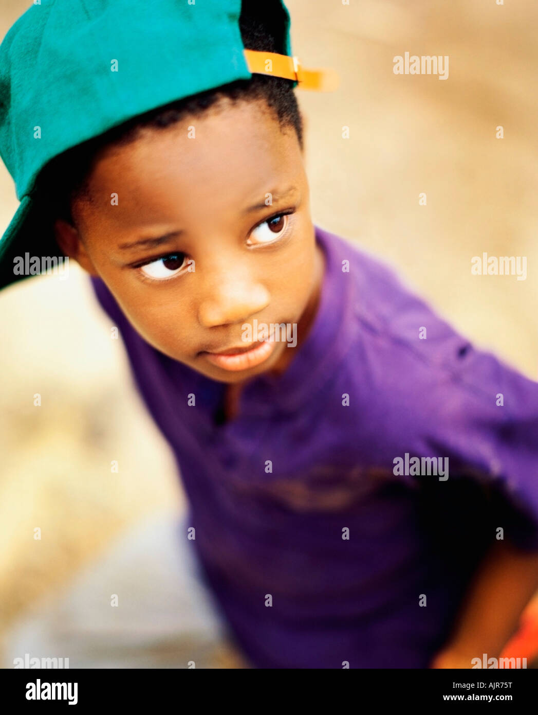 Young boy outside playing Stock Photo