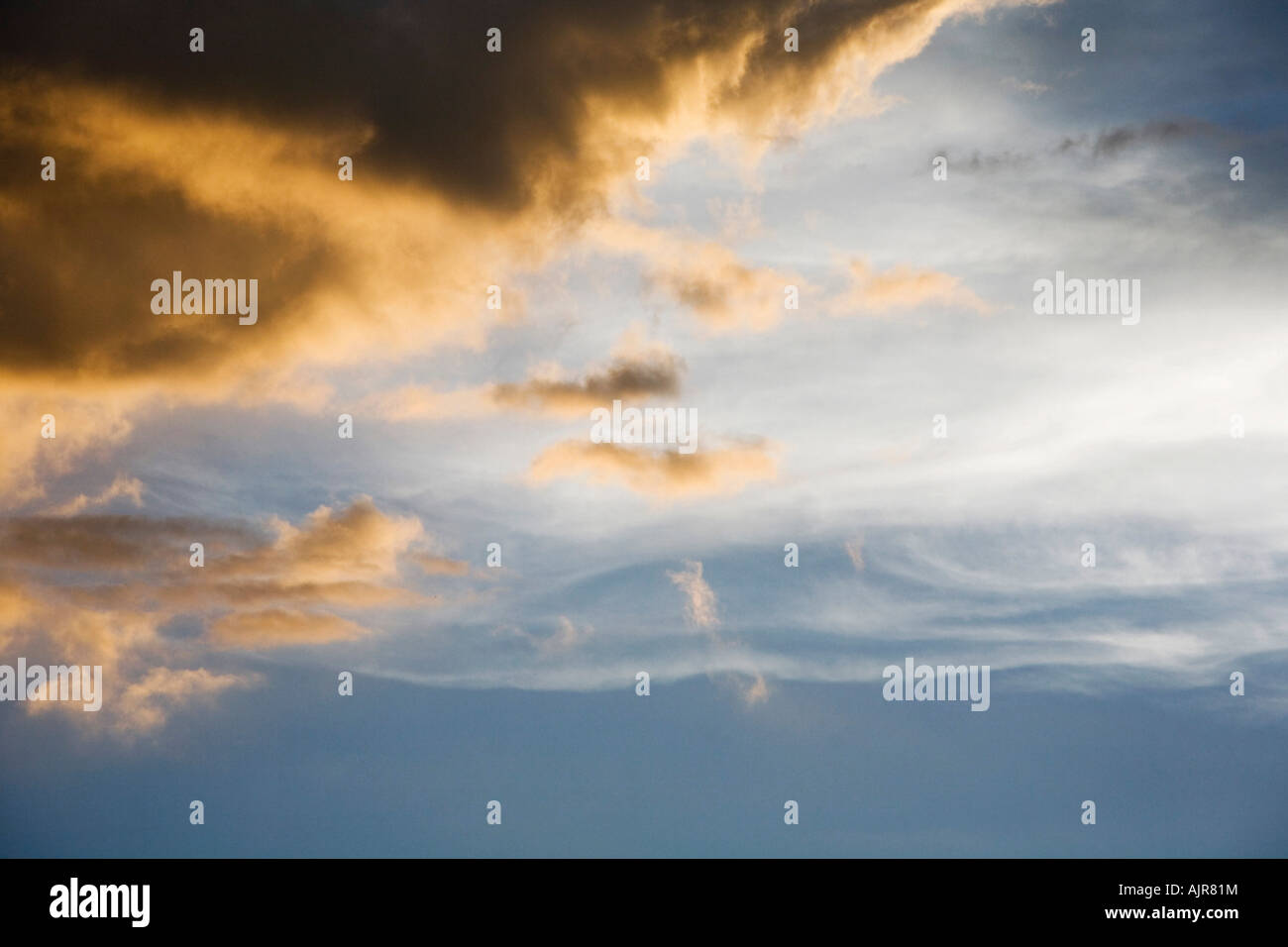 Sunset storm clouds in India. Indian cloudy sky in the evening sunlight ...