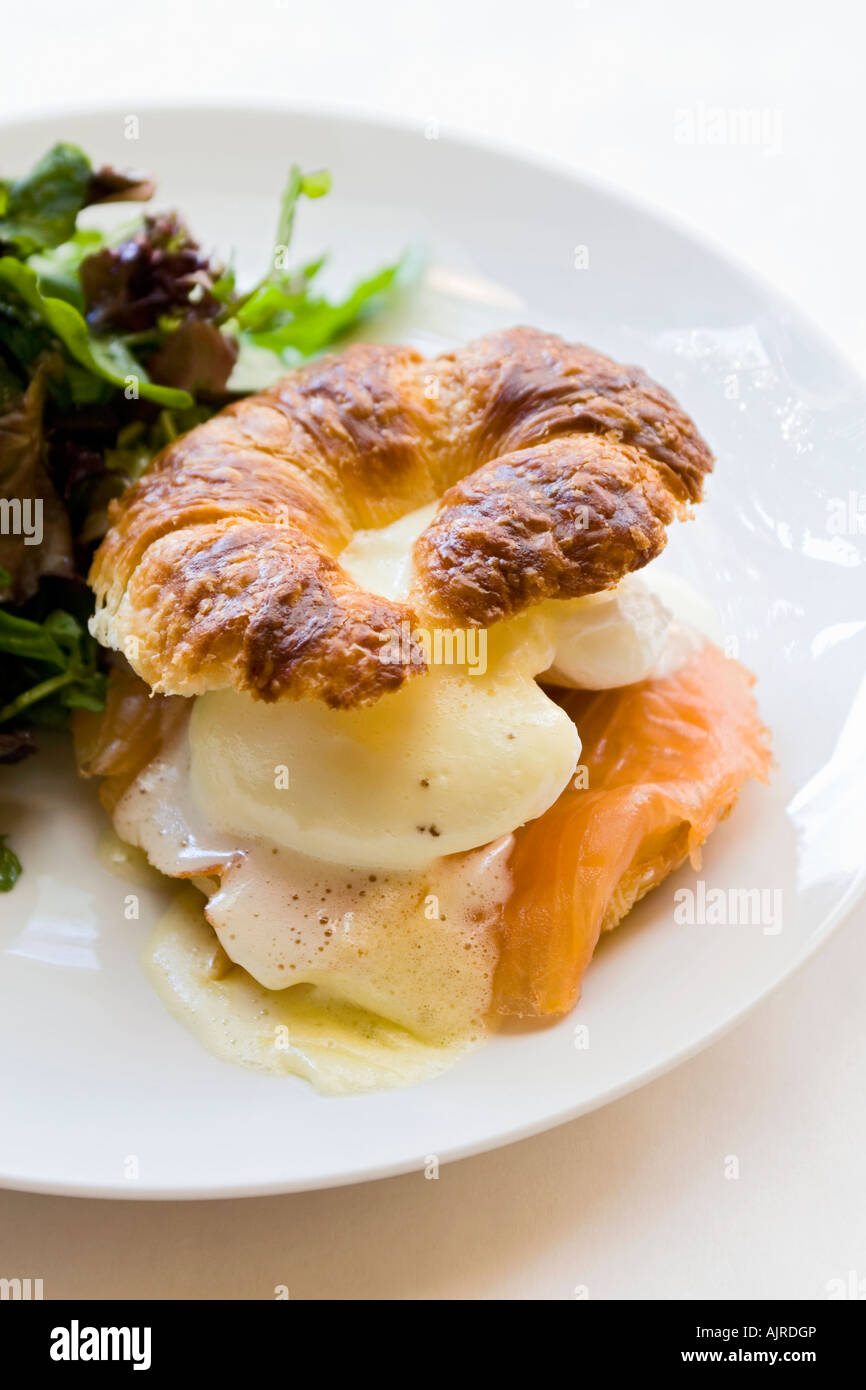 Eggs Benedict & Salmon on a Croissant Stock Photo Alamy