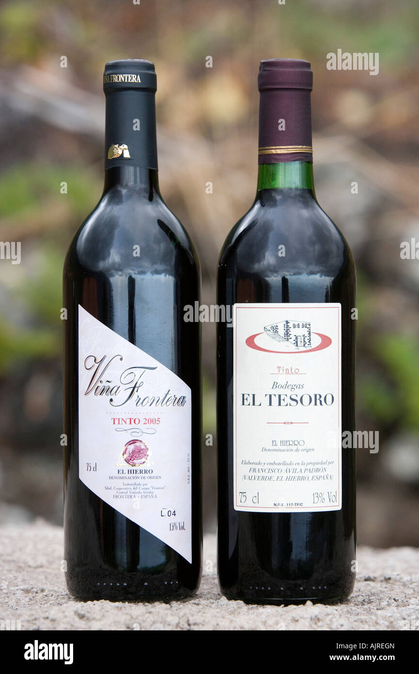 Spain Canary Islands El Hierro Wine bottles The wine is produced by the  local cooperative and mainly exported to other Canary Is Stock Photo - Alamy