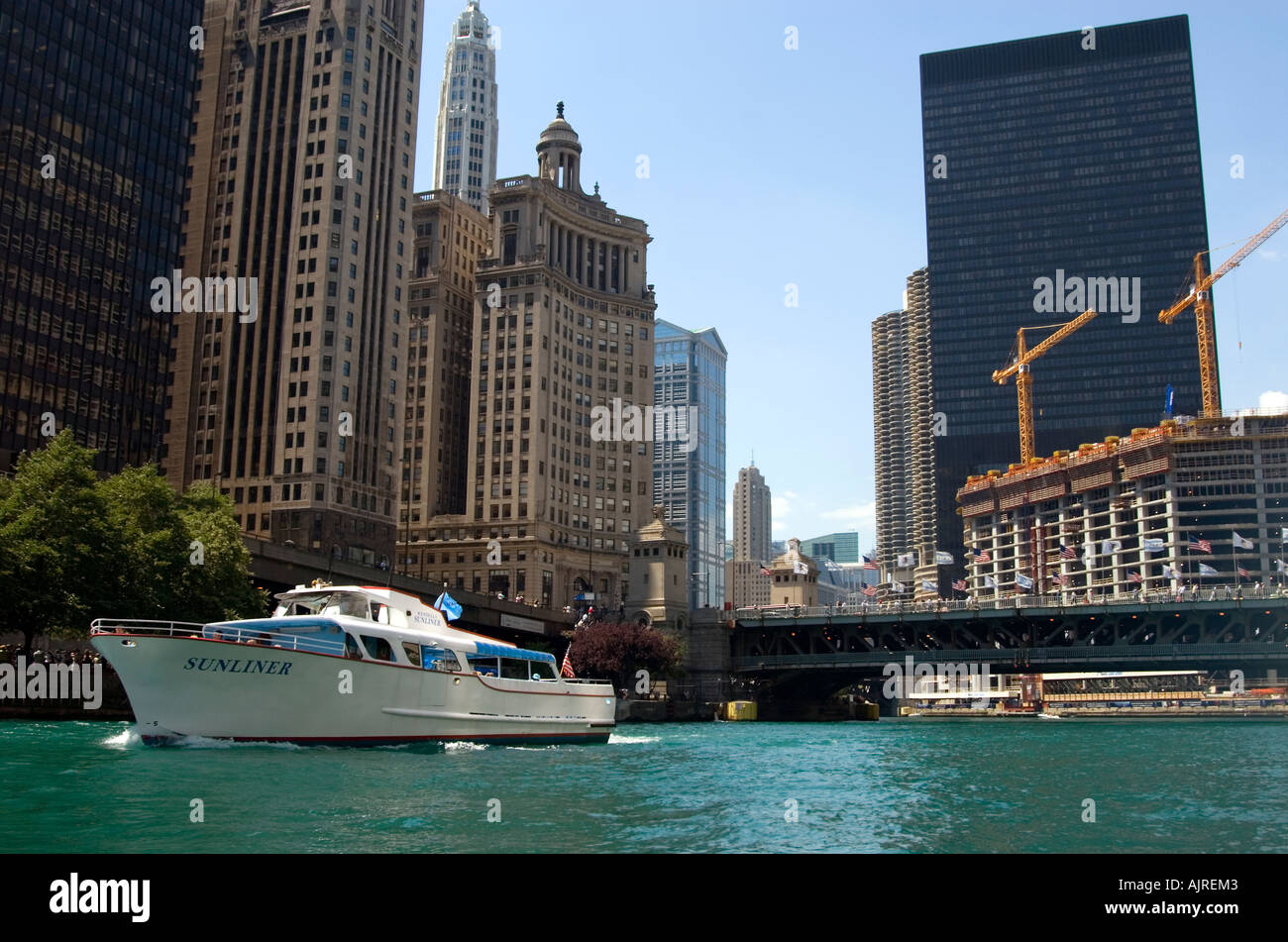 Chicago River Tour & Trump Tower Construction Stock Photo