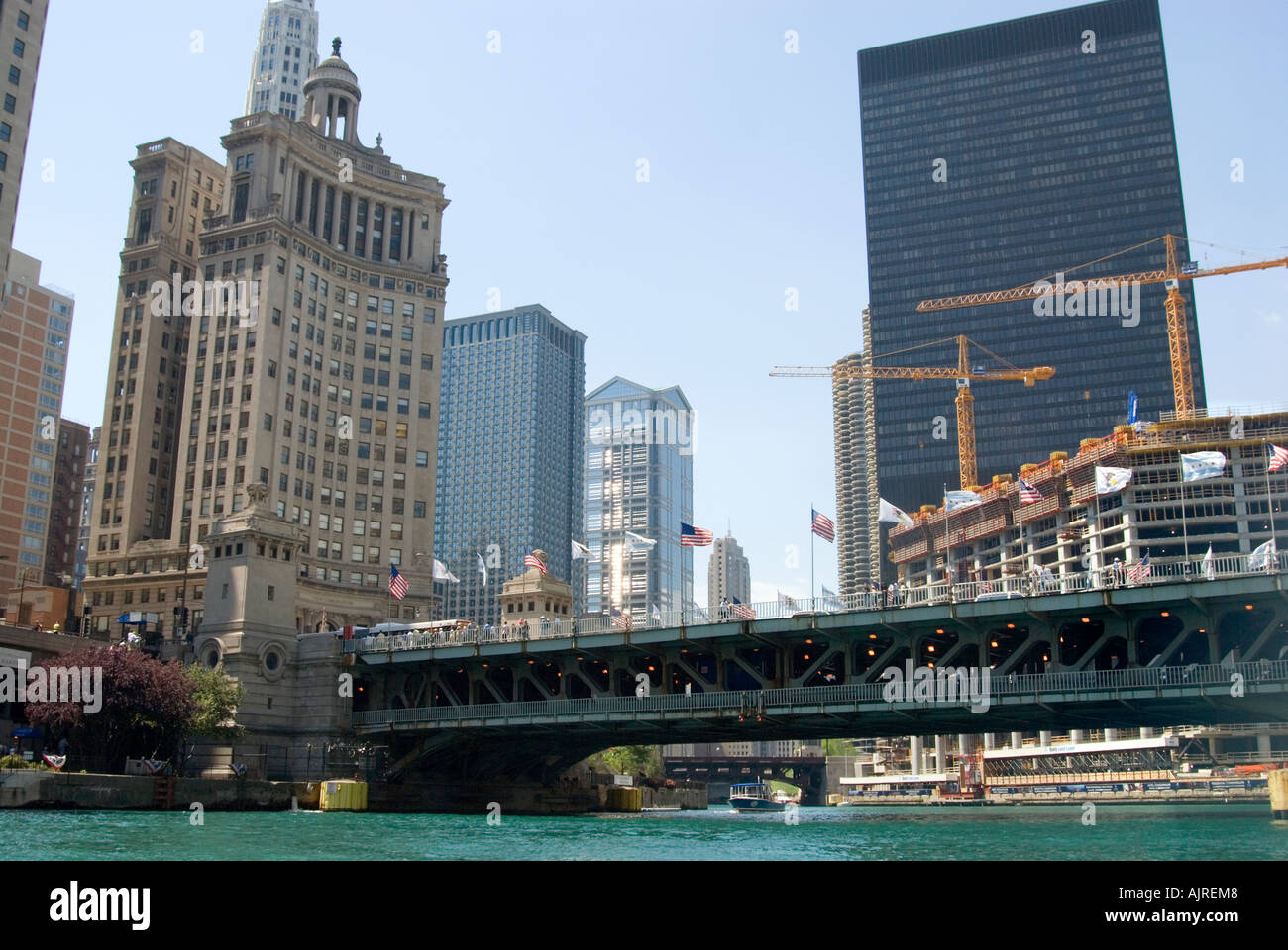 Chicago River & Trump Tower Construction Stock Photo