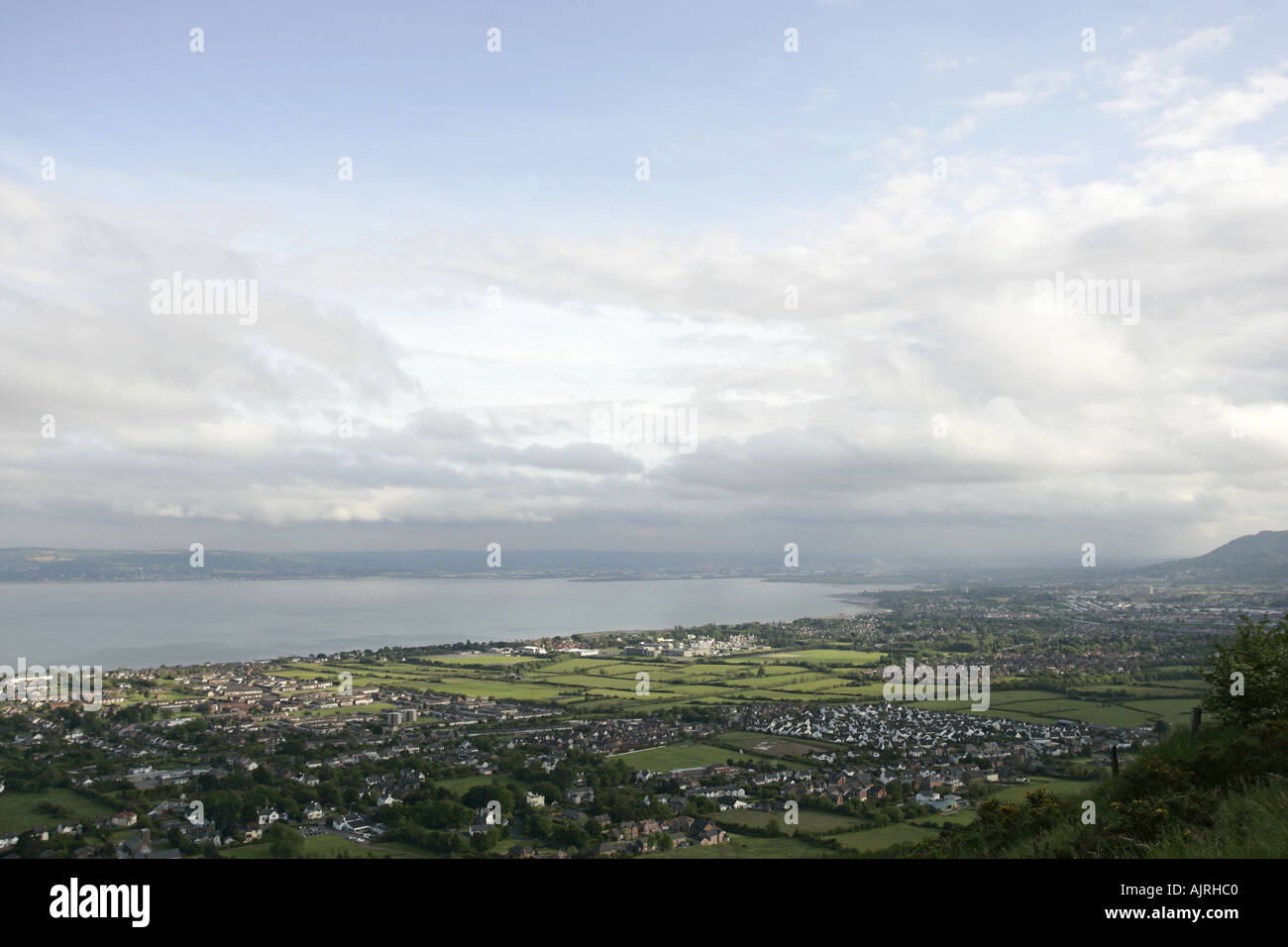 View of Belfast and Belfast Lough Knockagh Monument County Antrim Northern Ireland Stock Photo
