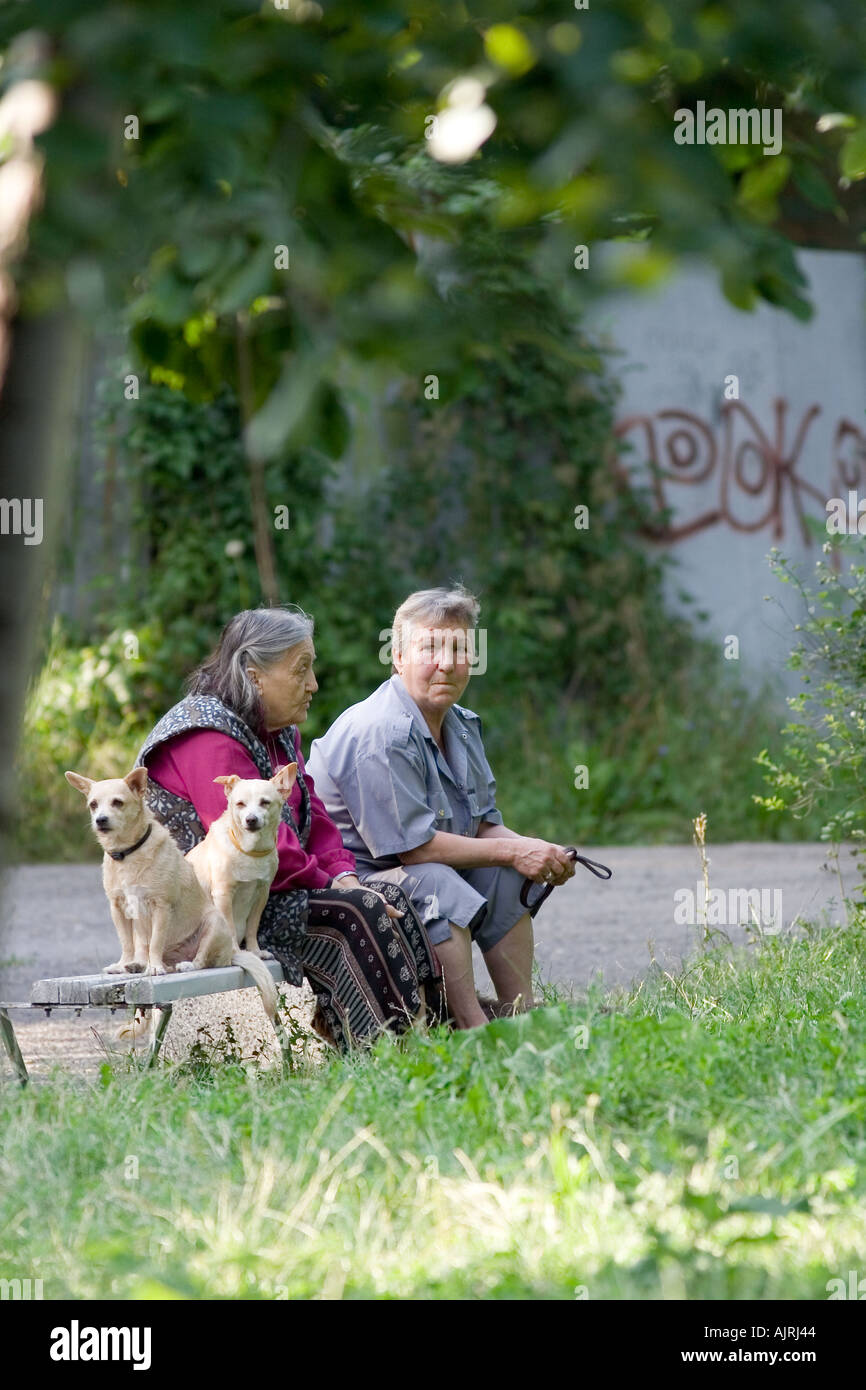 Two women two dogs Stock Photo - Alamy