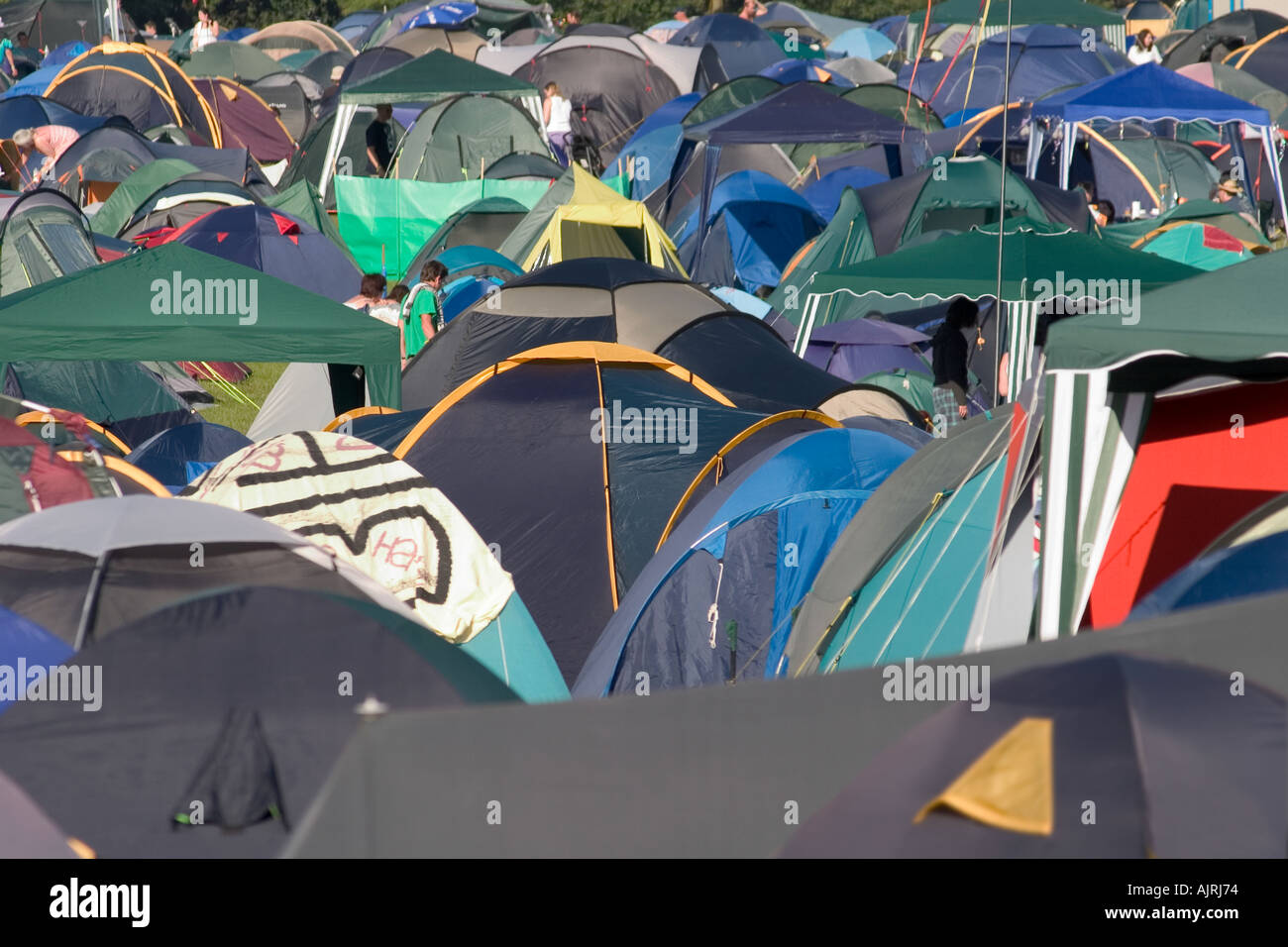 Mass of tents at crowded camp site for Guilfest rock music Festival. Guildford, England Stock Photo