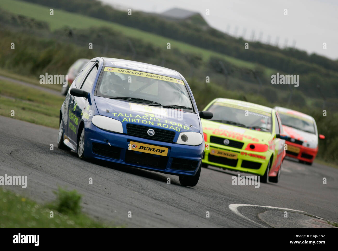 Fiat Punto Abarth racing at the chicane at Kirkistown Circuit county down Northern Ireland Stock Photo