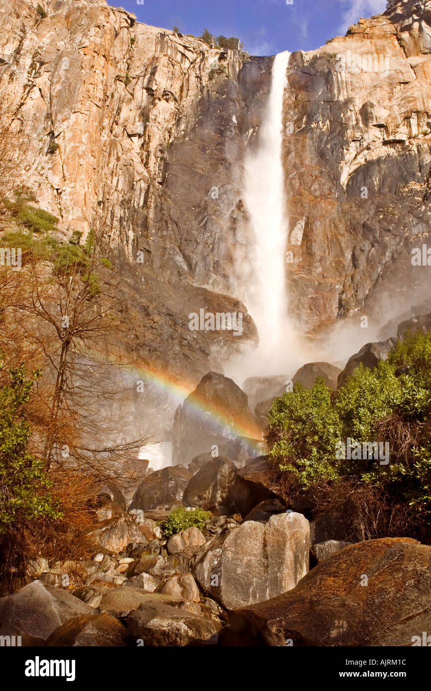 Bridalveil Falls With Rainbow Yosemite National Park California Stock Photo Alamy
