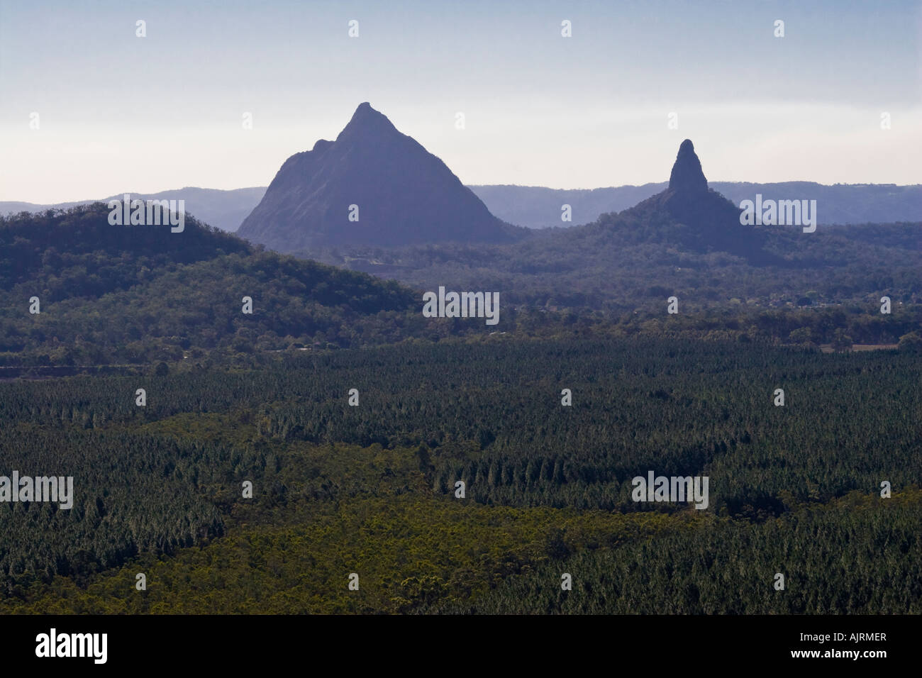 Looking west to the Glasshouse Mountains from Wildhorse Mountain Lookout,  Sunshine Coast, Queensland, Australia Stock Photo - Alamy