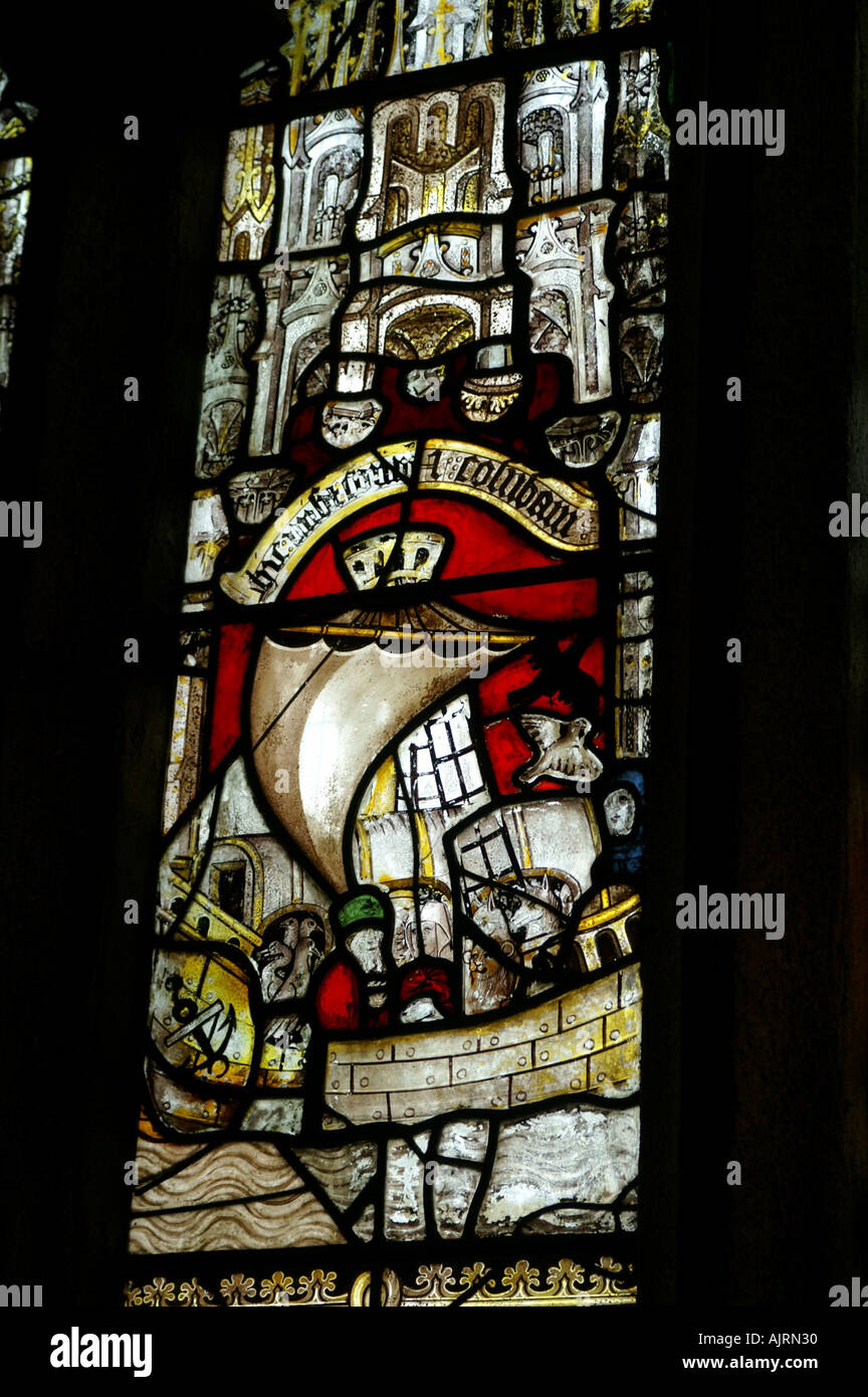 Medieval stained glass St Neot s parish church Cornwall England Stock