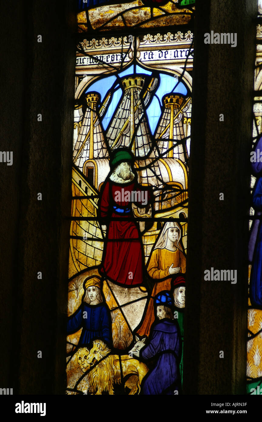 Medieval stained glass St Neot s parish church Cornwall England Stock
